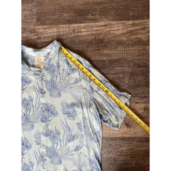Tasso Elba Island Mens Large Blue Jellyfish Rayon Short Sleeve Summer Camp Shirt - Picture 5 of 8